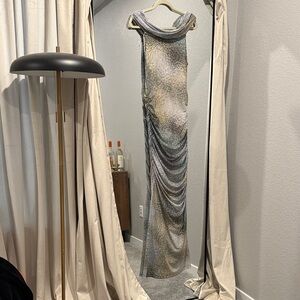 Express Cream and Gray Body Contour Top